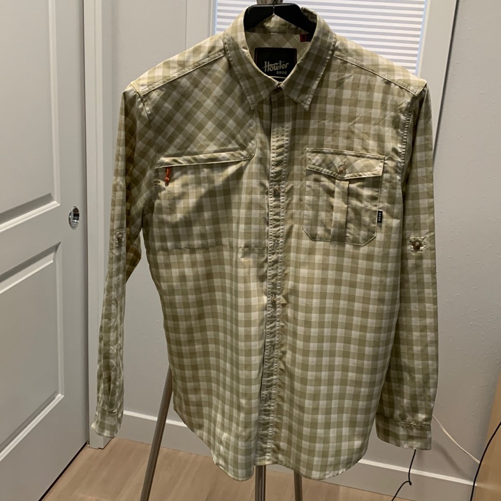 Howler Brothers green and white plaid shirt. M